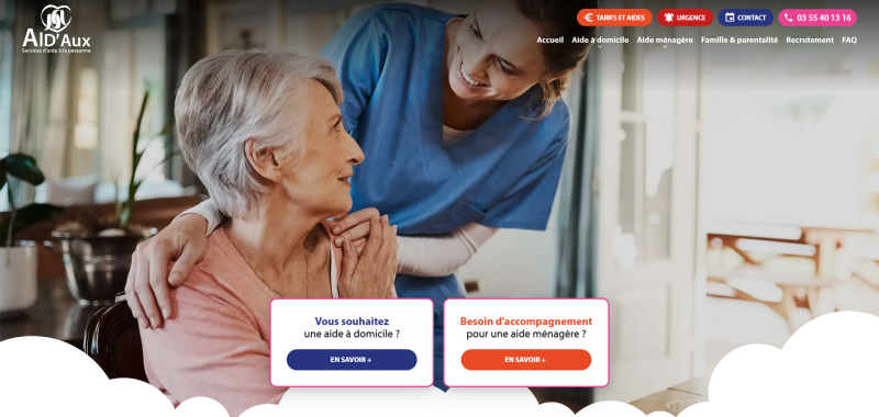 Création d'un site web optimisé seo pour Aid'Aux, entreprise de services à la personne à Strasbourg