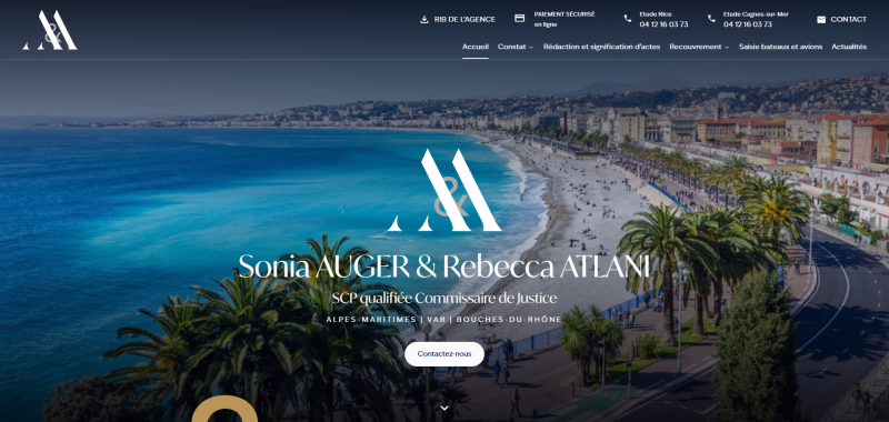 Création d'un site internet pour le cabinet d'huissiers de justice Sonia AUGER & Rebecca ATLANI à Nice