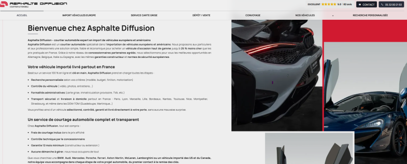 Création de site internet pour Asphalte diffusion, Mandataire automobile à Martignas-sur-Jalle