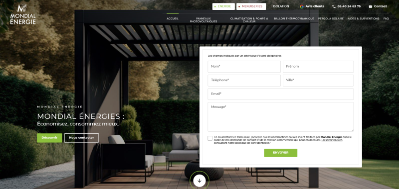Création d'un site web design pour Mondial Energie à Bordeaux