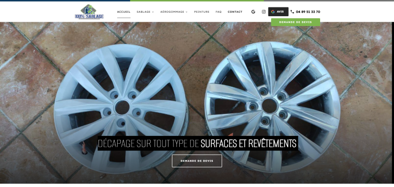 Un site optimisé SEO signé Jalis pour 100% Sablage à Grimaud, spécialiste en aérogommage