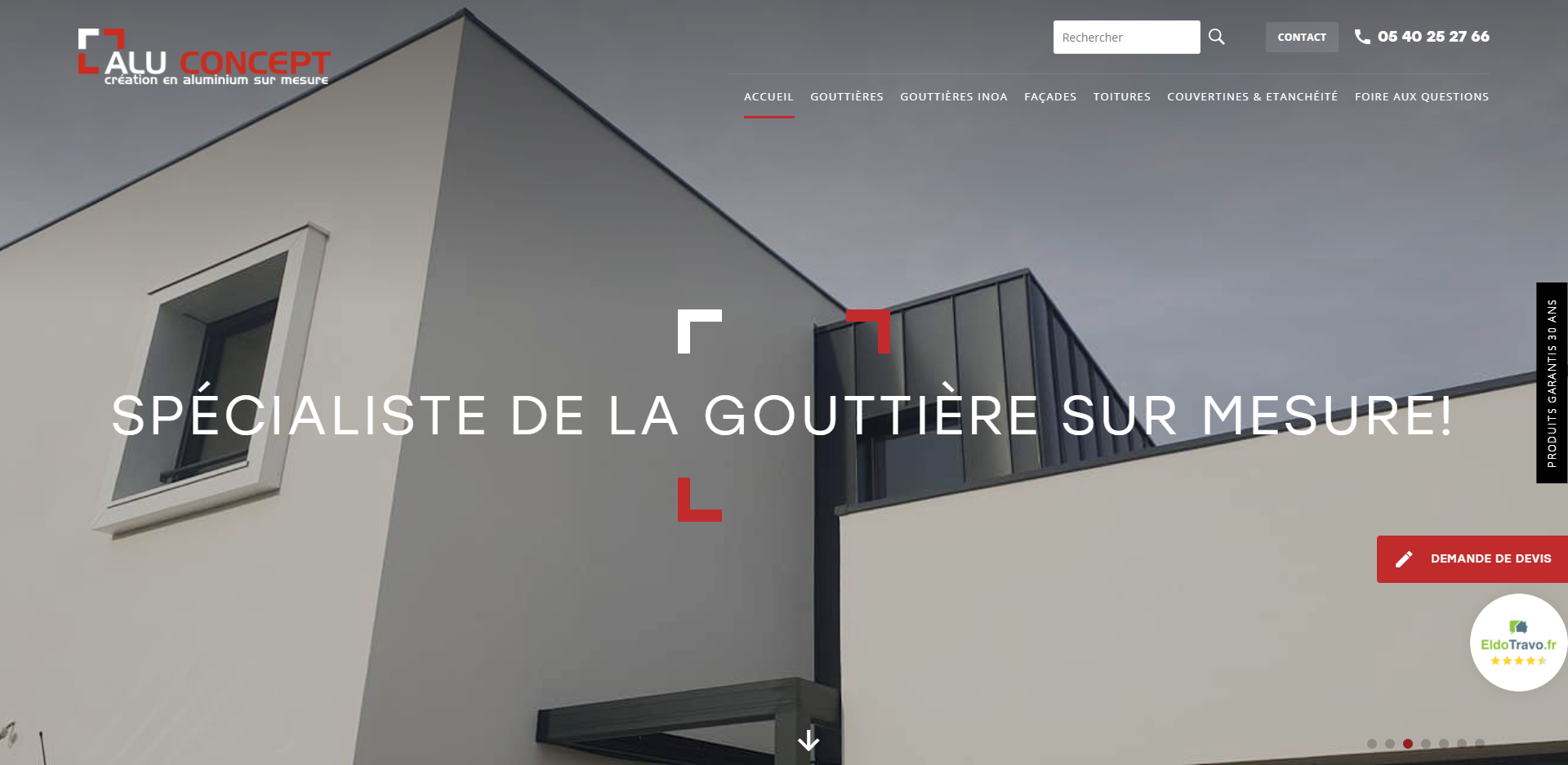 Création d'un site internet pour une entreprise spécialisée dans la pose de gouttières à Créon - Alu Concept