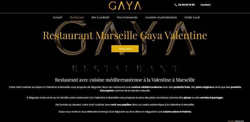 Création d'un site internet pour le restaurant et bar à cocktail Gaya à la Valentine à Marseille