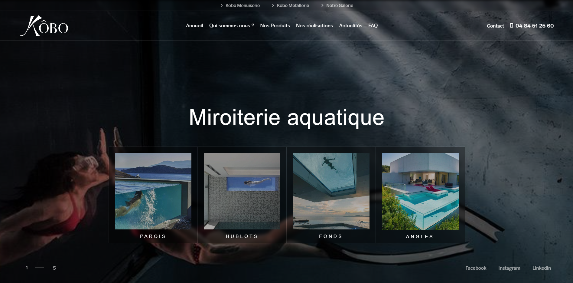 Création d'un site pour Kôbo Architectural, spécialiste de la paroi verre pour piscine contemporaine sur Genève