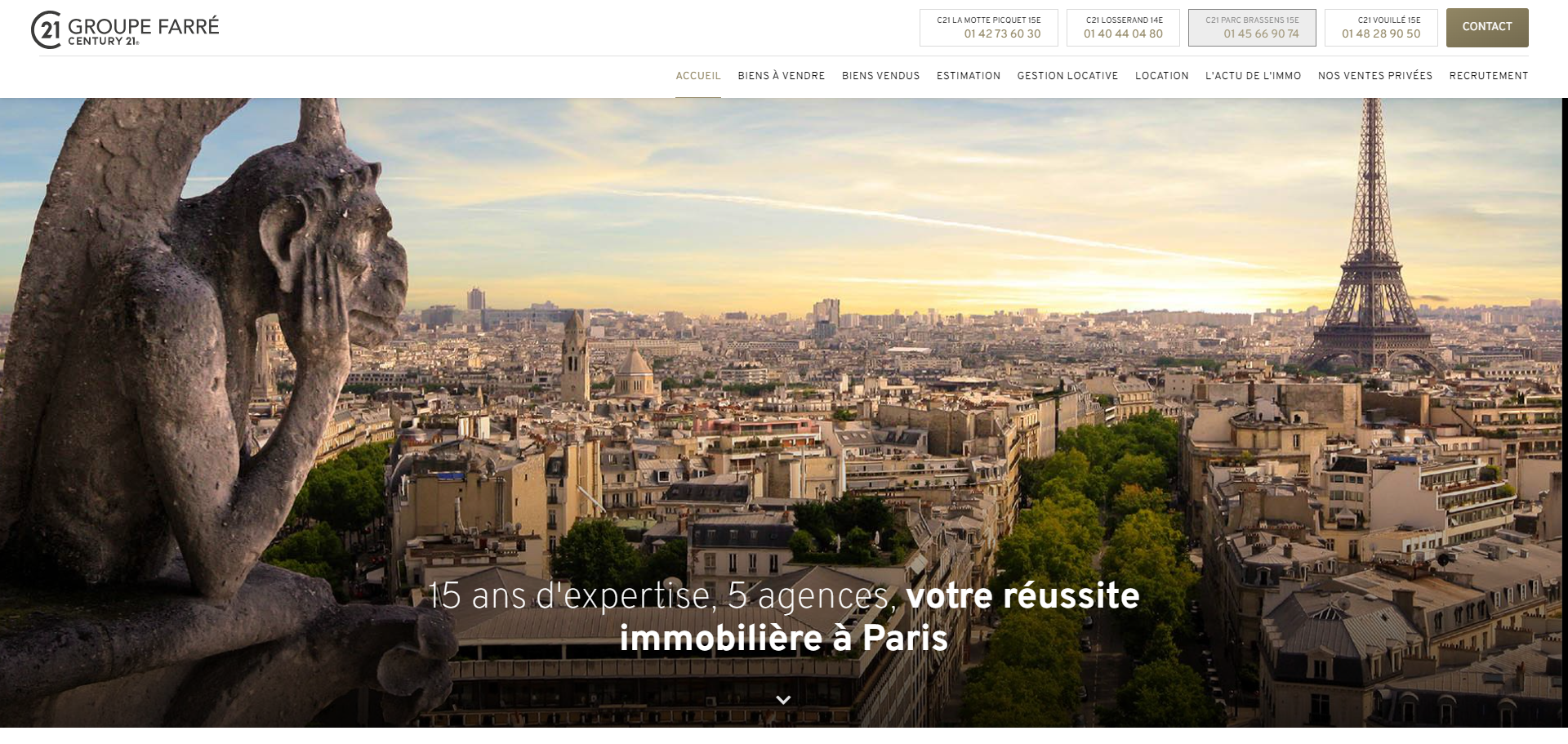 Création d’un site web pour l’agence immobilière Century 21 FARRÉ à Paris