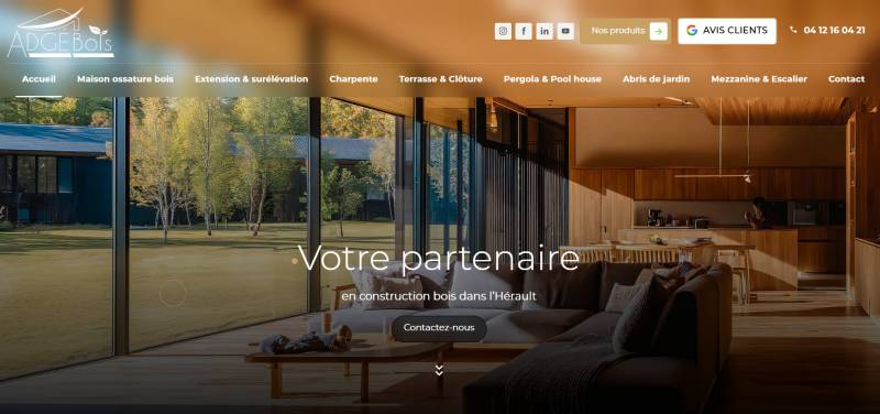 Création de site pour Adgé Bois :  Entreprise spécialisée dans la construction bois et l’aménagement extérieur sur mesure à Montpellier et toute sa région dans l’Hérault