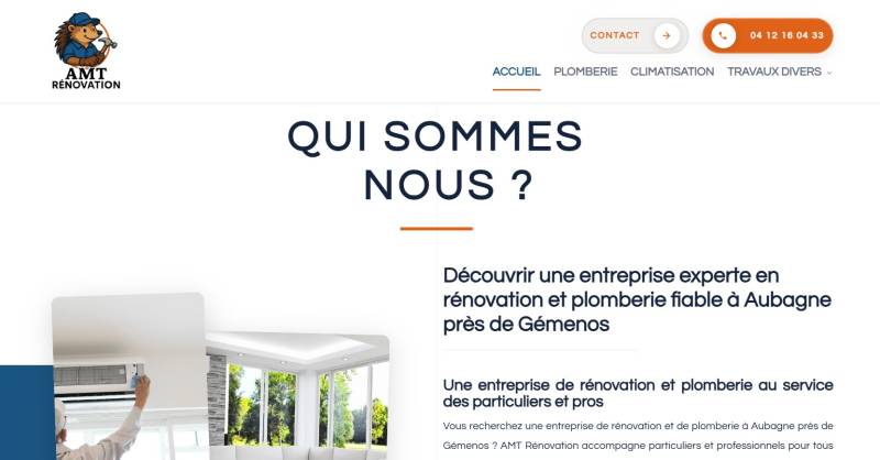 Création de site pour  AMT Rénovations : Plombier chauffagiste et spécialiste climatisation pour travaux de rénovation et dépannage à Roquevaire, Aubagne près de Gémenos 13 et alentours