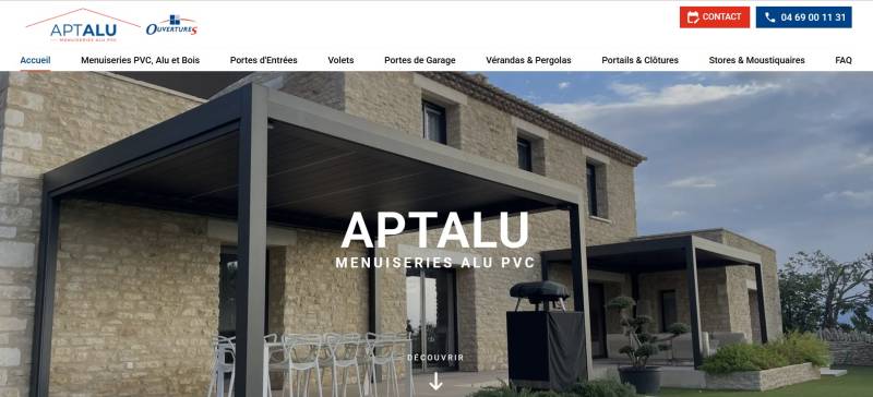 Jalis, création de site pour Aptalu : Menuiserie Alu PVC et installation de pergola bioclimatique à Apt et dans le Lubéron