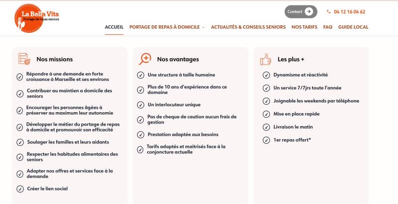 Création de site pour La Bella Vita : portage de repas à domicile à Marseille 7e, 11e, 13e, Allauch, Plan-de-Cuques, La Penne-sur-Huveaune