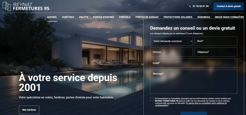 Création de site pour Baynat Fermetures : Entreprise de menuiseries extérieures sur mesure à Argenteuil et dans le Val-d’Oise