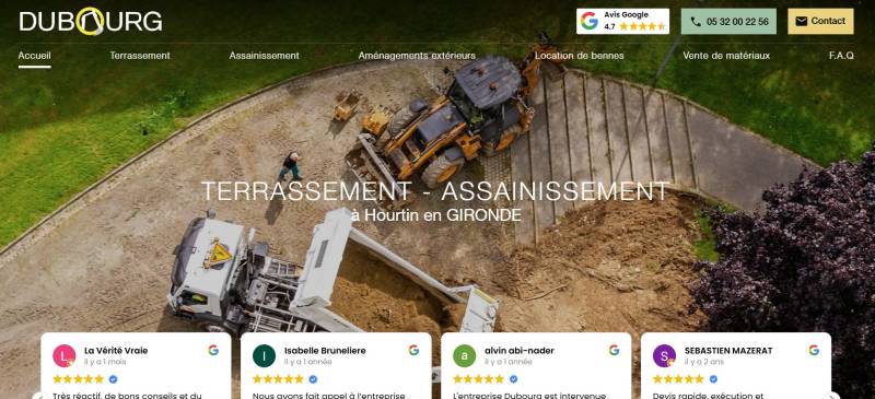 Création de site pour Dubourg Terrassement : Entreprise de terrassement pour particuliers et professionnels à Lesparre Médoc et ses alentours