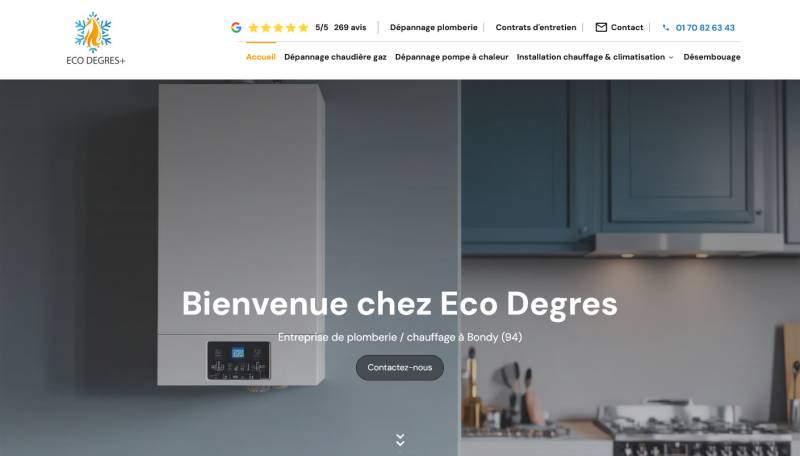 Création de site internet pour Eco Degrés, plombier-chauffagiste en Seine-Saint-Denis (93)