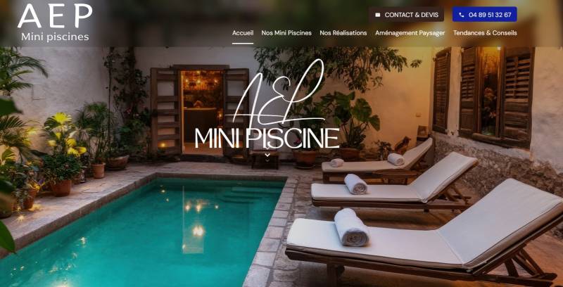 Création de site pour AEP Mini Piscines : Création de mini piscines haut de gamme et aménagement extérieur à Aix-en-Provence et Bouc-Bel-Air