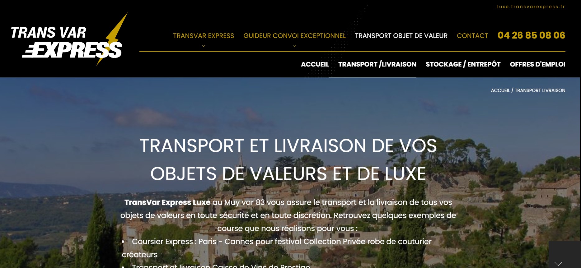 Création de site pour TransVar Express, spécialiste du transport d'objet de valeur et de luxe sur la Côté d'Azur