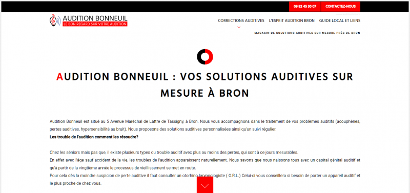 Création d'un site internet pour des solutions auditives à Bron - Audition Bonneuil Bron
