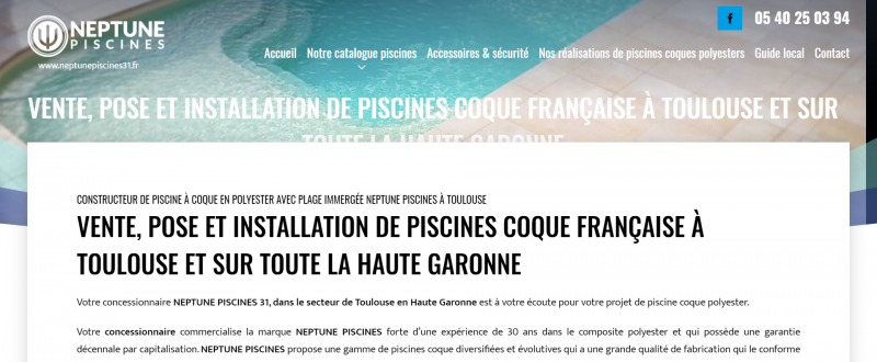 Création du site internet pour Neptune Piscines, distributeur de piscine à coque polyester à Toulouse