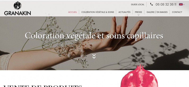 Création de site web pour Granakin, marque de coloration 100% végétale réservée aux coiffeurs coloristes - Distributeur en France entière