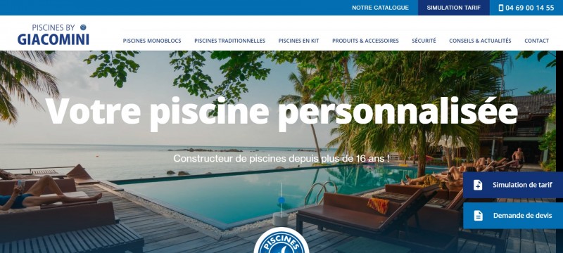 Création d’un site internet pour PISCINES BY GIACOMINI, constructeur de piscine béton dans le Var à Six-Fours-les-Plages