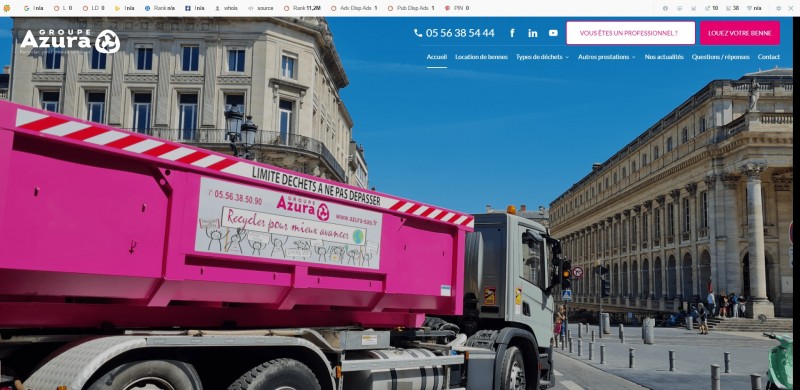 Création d’un site internet pour Azura Recyclage, entreprise de gestion de déchets et location de bennes en Gironde