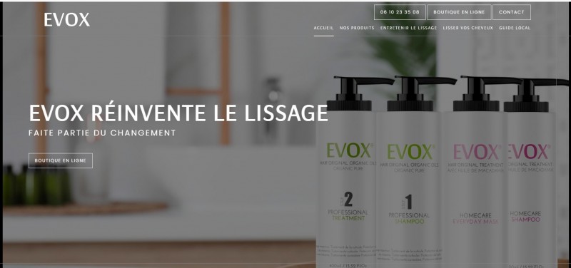Création d’un site web pour EVOX, marque de soin lissant bio pour tous types de cheveux à Lyon 