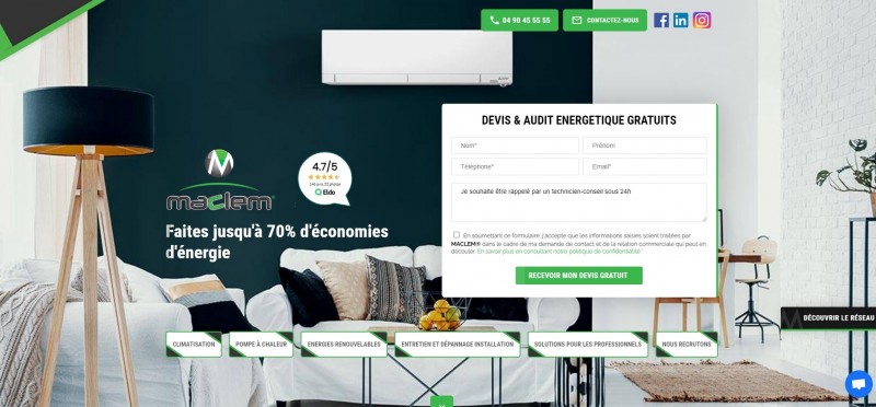 Création d’un site vitrine pour MACLEM®, installateur de climatisation et pompe à chaleur à Meaux en Seine-et-Marne