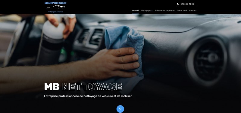 Conception d’un site internet pour MB Nettoyage, entreprise de nettoyage de véhicule et de mobilier à Strasbourg 