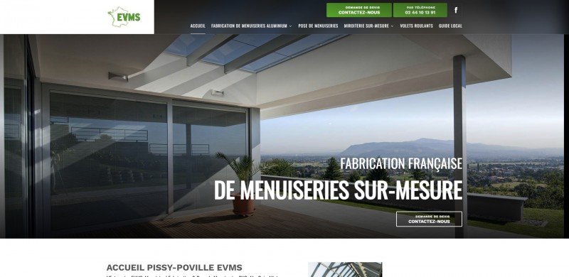 Création d’un site professionnel pour EVMS, entreprise de menuiserie vitrerie miroiterie près de Rouen 