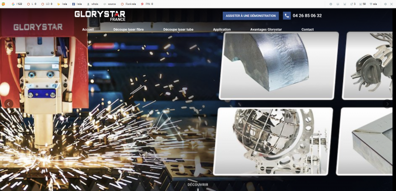 Création d’un site web professionnel pour GloryStar France, fabricant de machines de découpe laser à Nice 