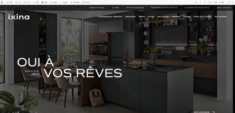 Création d’un site professionnel le magasin de cuisines équipées IXINA à Mérignac 